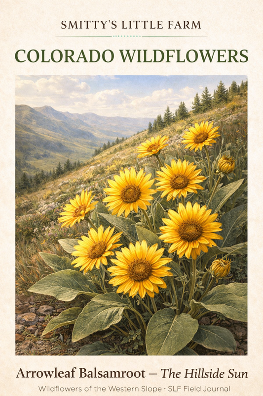 Balsamroot wildflowers growing on a mountainside