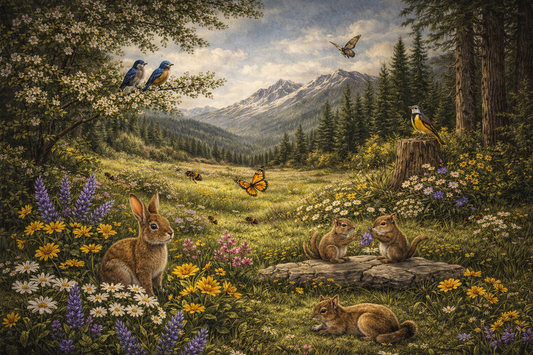 mouintain meadow with herbs flowers and wildlife