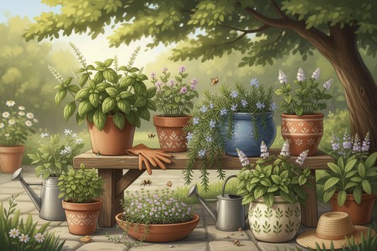 herbs growing in pots