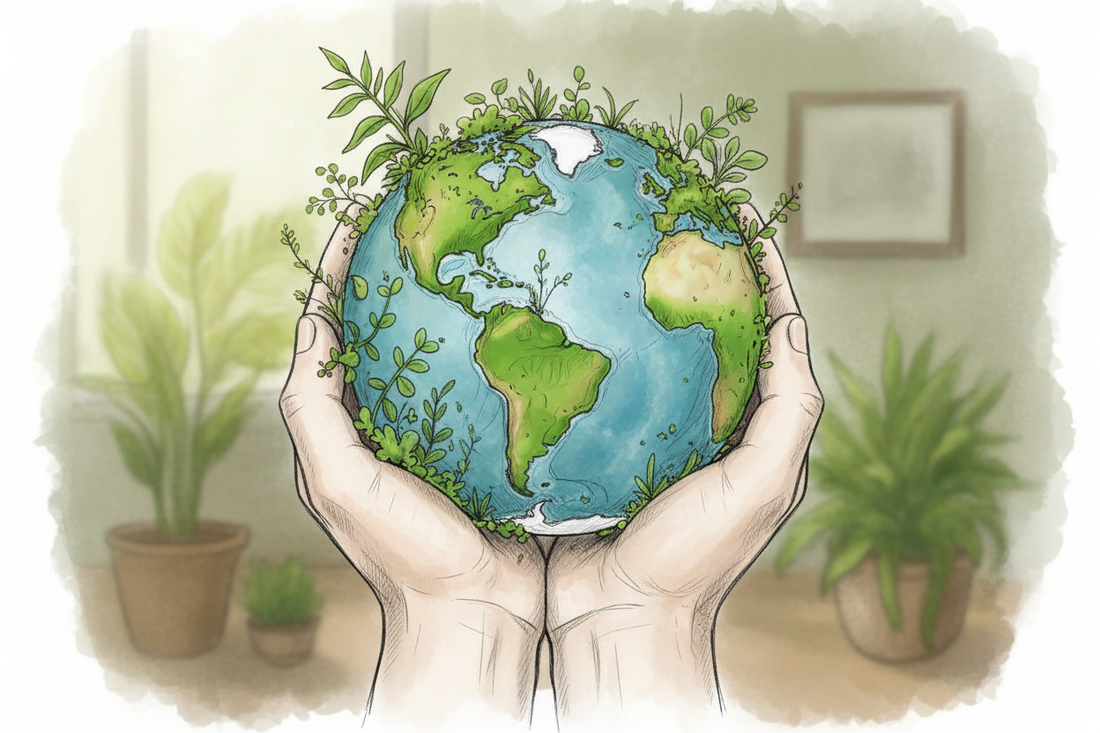 growing plants on the globe in caring hands