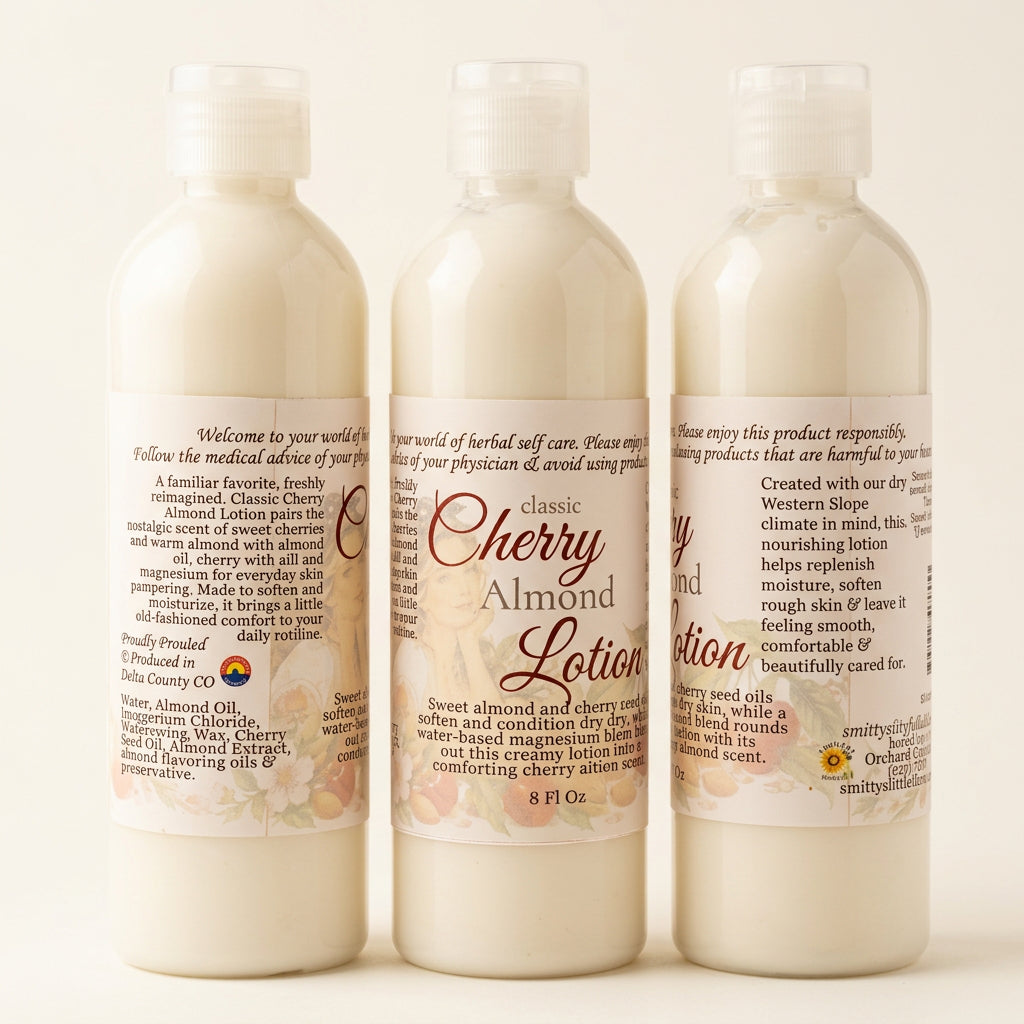 Three bottles of cherry almond lotion