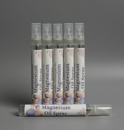Multiple bottles of magnesium oil spray on a gray background